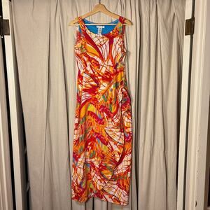 Robbie Bee Abstract Print Sleeveless Maxi Dress Side Tie Size 8 Summer Beach
